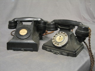 An old black Bakelite dial telephone, the base marked GPO 4 40 65, together with an internal telephone