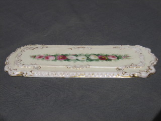 A 19th Century Copeland & Garrett  porcelain door finger plate with floral decoration 8 1/2"
