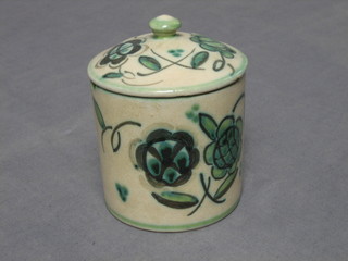 A Collard Honiton circular preserve jar and cover, with green floral decoration 4"