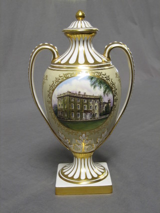 A Coalport limited edition twin handled urn and cover to commemorate the 1981 marriage of HRH Prince of Wales and Lady Diana Spencer, decorated High Grove House 9", boxed