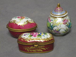 A rectangular French enamelled pill box with hinged lid 2" and 2 others