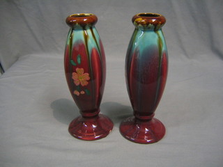 A pair of Belgian red glazed Art Pottery vases, bases marked 84 Belgian 2 10" (1 with chip to base)