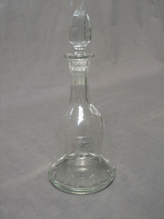 A mallet shaped etched glass decanter and stopper