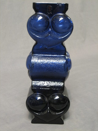 A blue square Art Glass vase 11" (slight chip to rim)