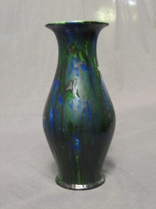 A Minton, Holins & Co green Art Glass club shaped vase 12"