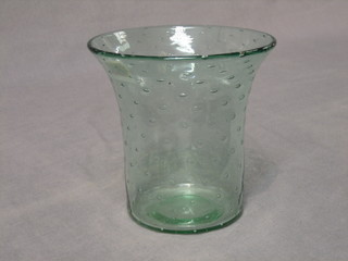 A Whitefriars green glass bubble shaped vase 6"