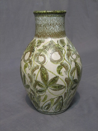 A Denby Glen College club shaped green glazed vase 12"