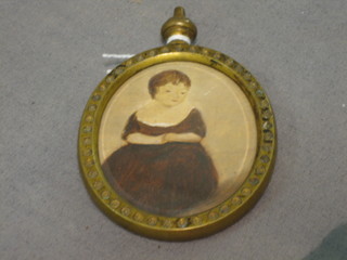 A miniature portrait on card "Seated Child" contained in a gilt frame 2 1/2" oval