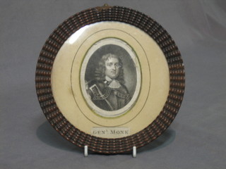 An 18th Century monochrome of  "General Monk" 3" oval, contained in an oak frame