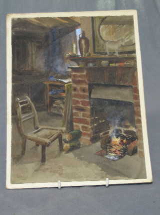 W Deans, watercolour drawing "Studio Interior", the reverse with pencil mark William Wallis 12 1/2" x 10"