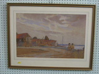 B Stamp, watercolour drawing "Whitstable Quay with Figures" 13" x 20"
