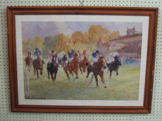 A limited edition impressionist, coloured racing print 17" x 25" 