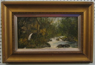 19th Century oil on board, "Water Mill with River" 7" x 12"