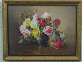 Watercolour, still life study "Vase of Roses" 15" x  20" monogrammed JP