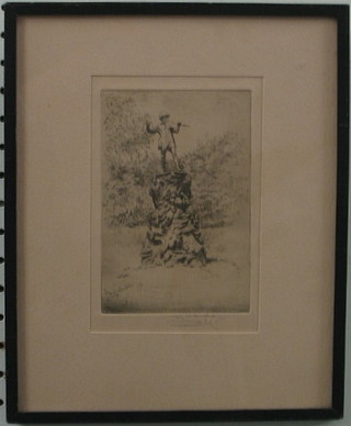 G Huardel-Bly, an engraving "Statue of Peter Pan in Kensington Garden" 6" x 4"