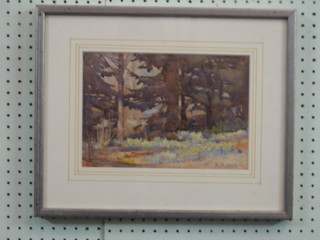 A M Lewis, watercolour "Woodland Landscape" 8" x 11