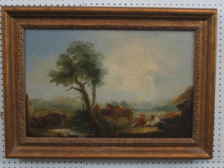 John Joseph Barker, 18th Century oil painting on canvas "Landscape with Horses by a Tree" 14" x 22" the reverse with New Grafton Gallery label, 1a Grafton Street, London W1