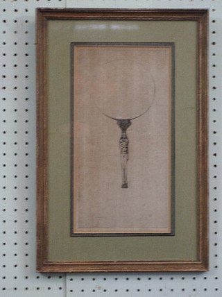 D Y Cameron, an Art Nouveau etching "Study of a Magnifying Glass Handle in the form of an Egyptian Lady" 12" x 6"