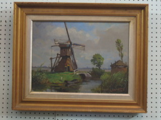 G Diefenbach, Continental oil on canvas "Road with Windmill" 11" x 15"