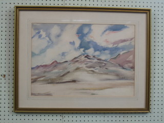 Impressionist watercolour "Mountain Scene" 13" x 19" the reverse marked Tom Mostyn