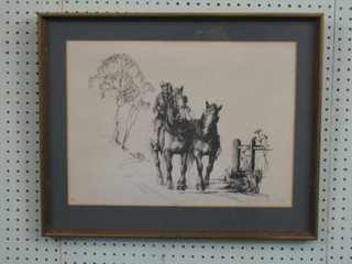 Graham Isom, limited edition coloured print "Two Shire Horses" 12" x 17" signed in the margin