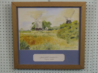 G W Shuard, watercolour "Jack and Jill Windmills, Clayton Sussex" 10" x 15"