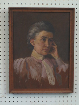 An Edwardian oil painting on board head a shoulders portrait "Lady" 14" x 10"