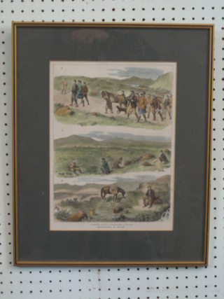 19th Century coloured print "Grouse Driving in October" 12" x 9"