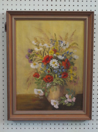 W Seppings, oil painting on board, still life study "Vase of Flowers" 15" x 12"