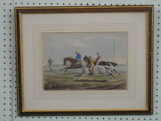 A pair of 19th Century coloured hunting prints, reverse with Arthur Ackerman & Sons label, 3 Old Bond Street, 7" x 11"