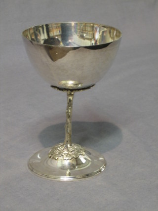 A Victorian silver plated trophy goblet supported by a figure of an oak tree