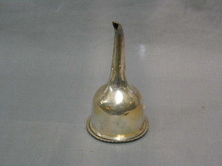 A 19th Century Sheffield plate wine funnel with detachable strainer, gadrooned borders, (some light dents)