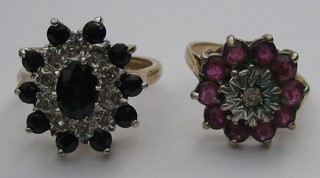 A  9ct gold dress ring set a sapphire and diamonds and 1 other set pink and white stones