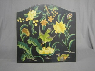 A 1930's arched and painted fire screen 24"
