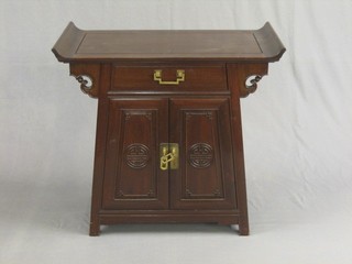 A 19th/20th Century Oriental side cabinet fitted a drawer above a double cupboard 30"