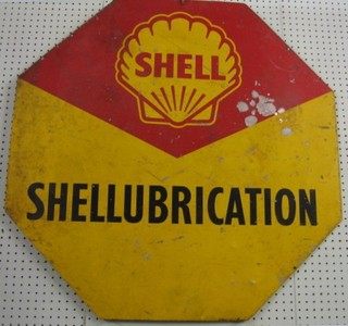 An aluminium octagonal shaped Shell Lubricant  advertising sign 34"