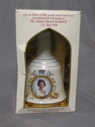 A 1986 Bells Whisky decanter to commemorate the 60th Birthday of HM Queen Elizabeth