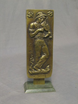 A 20th Century Continental bronze spill vase decorated a fiddler and girl, the base signed Froding 10"