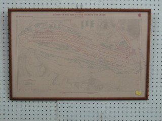 A chart of the "Review of the Fleet by HM The Queen 15 June 1953" 16" x 24" contained in an oak frame
