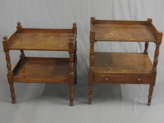 A 19th Century mahogany 4 tier what-not, raised on turned and block supports, the base fitted a drawer (cut in 2 sections, the upper shelf constructed in new timber) 23 1/2"