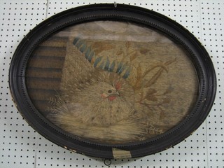 An 18th/19th Century wool work picture "Seated Hen" 15" oval