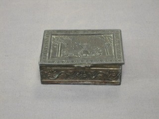 An antimony box with hinged lid decorated coaching scene 3"