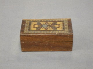 A 19th Century rectangular trinket box, the lid with Tunbridge ware decoration 4"