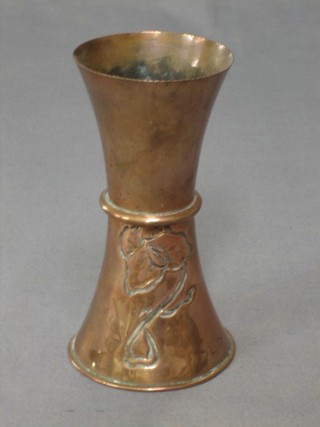 An Art Nouveau  waisted copper vase with floral decoration, the base marked Made in England L&WB 6"
