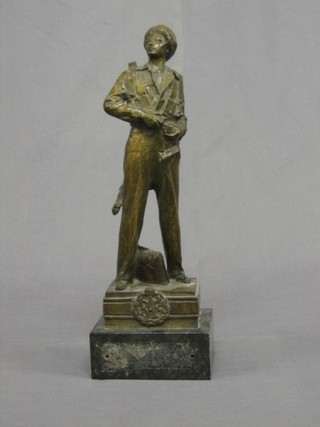 H Youngman, a bronze sculpture of a standing RAF parachutist raised on a marble base, 14" (formerly a trophy)