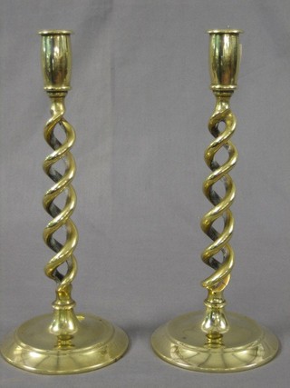 A pair of 19th Century brass spiral turned candlesticks 12"