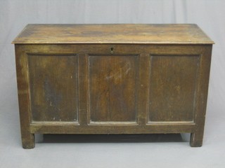 An 18th Century oak coffer of panelled construction, with hinged lid, 46"