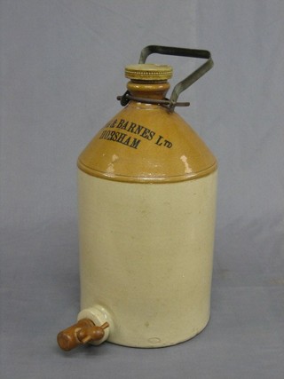 A stoneware flagon marked King & Barnes Ltd Horsham, complete with straw lid and wooden spicket