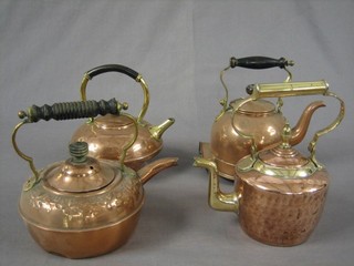 4 various late copper and brass kettles