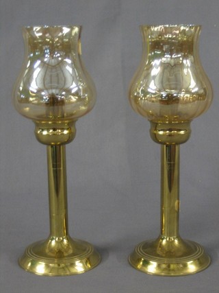 2 brass candle lanterns and shades